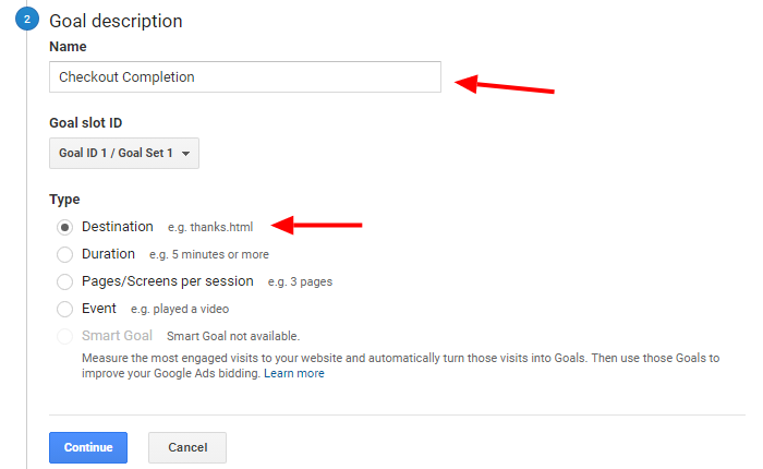 google analytics goal description