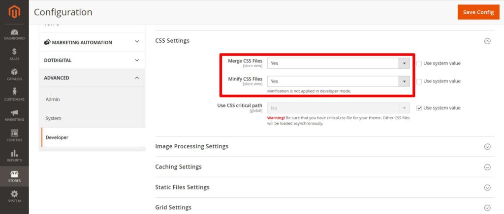 Speed up Magento 2: CSS Settings