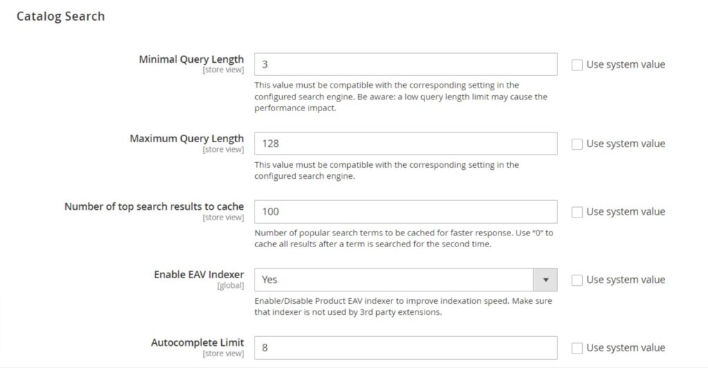 Catalog Search Configuration