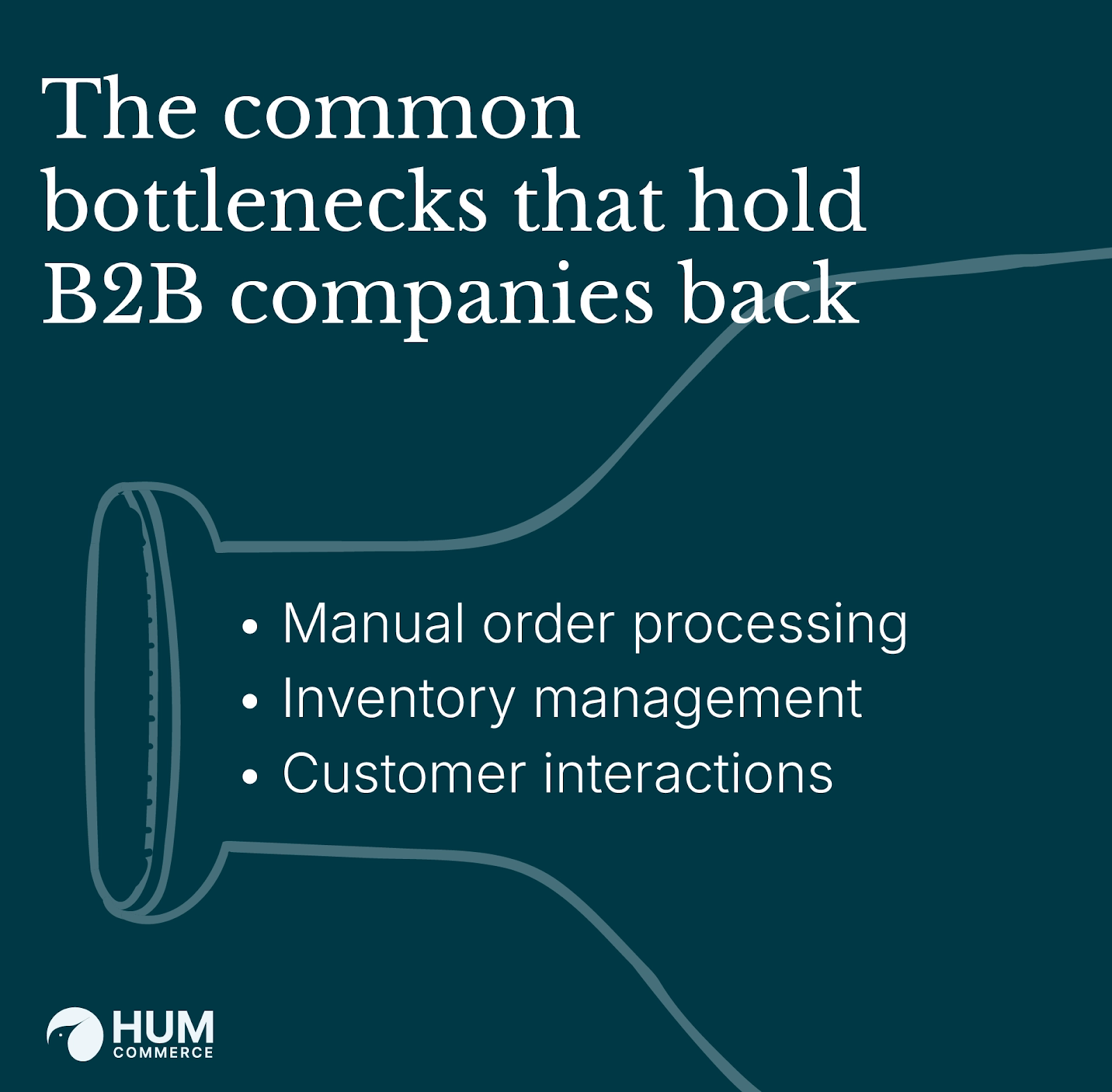 Visual list of B2B bottlenecks, including manual order processing, poor inventory management, and slow customer interactions.